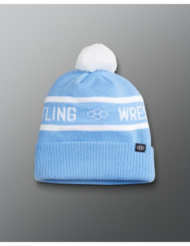 Wrestling Fold Over Beanie - Light Blue/White